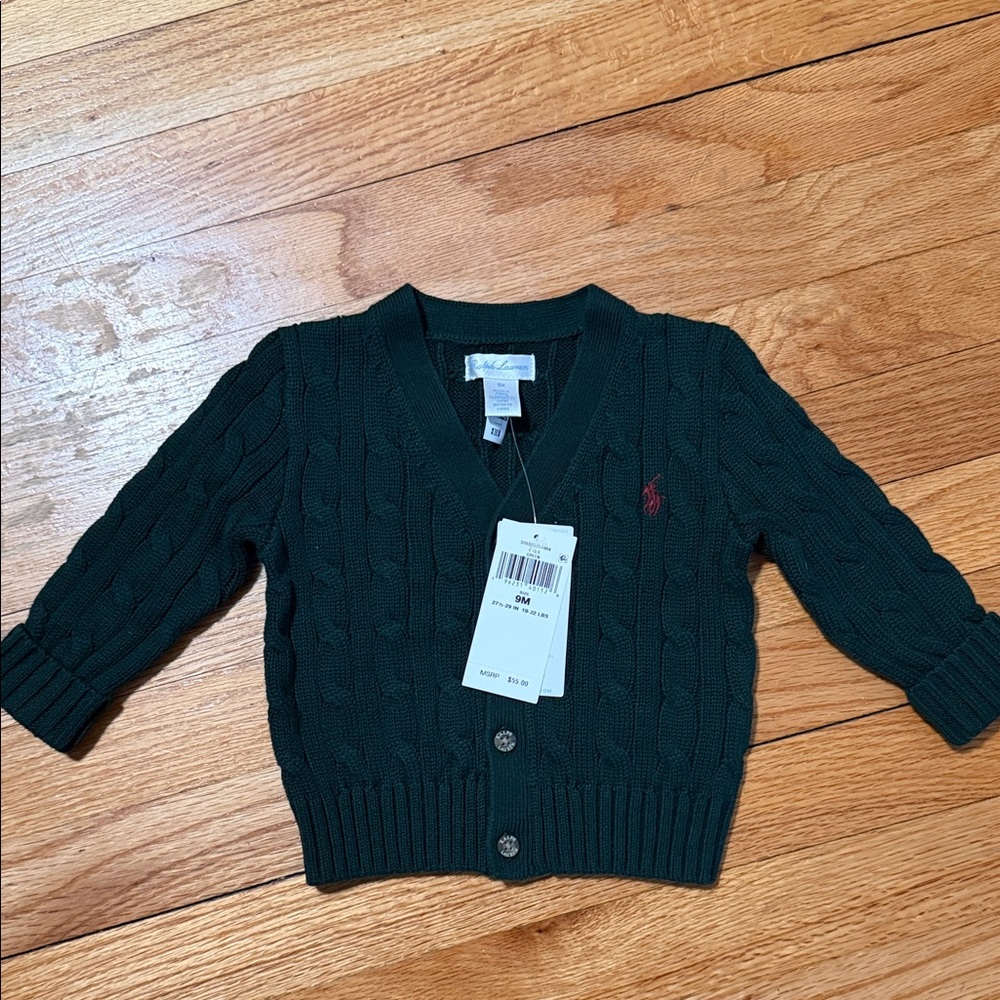 Ralph Lauren Dark Green Kids Cable Knit Sweater